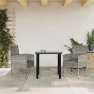 Detailed information about the product 3 Piece Garden Dining Set Grey and Black Poly Rattan and Steel