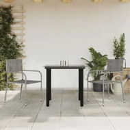 Detailed information about the product 3 Piece Garden Dining Set Grey and Black Poly Rattan and Steel