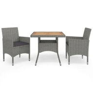 Detailed information about the product 3 Piece Garden Dining Set Grey Poly Rattan and Acacia Wood