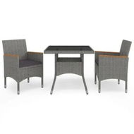Detailed information about the product 3 Piece Garden Dining Set Grey Poly Rattan and Acacia Wood