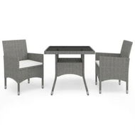 Detailed information about the product 3 Piece Garden Dining Set Grey Poly Rattan and Glass