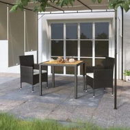 Detailed information about the product 3 Piece Garden Dining Set Poly Rattan & Solid Acacia Wood Black