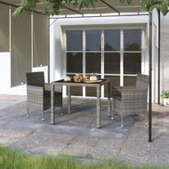 Detailed information about the product 3 Piece Garden Dining Set Poly Rattan and Tempered Glass Grey