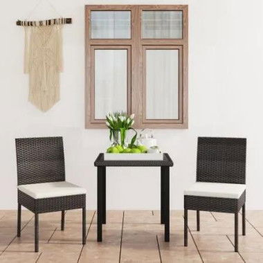 3 Piece Garden Dining Set Poly Rattan Black