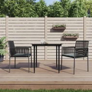 Detailed information about the product 3 Piece Garden Dining Set with Cushions Black Poly Rattan and Steel