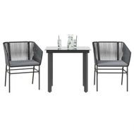 Detailed information about the product 3 Piece Garden Dining Set with Cushions Black Poly Rattan Glass