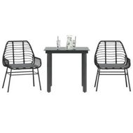 Detailed information about the product 3 Piece Garden Dining Set with Cushions Black Poly Rattan Glass