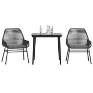 Detailed information about the product 3 Piece Garden Dining Set with Cushions Black Poly Rattan Glass