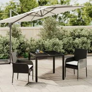 Detailed information about the product 3 Piece Garden Dining Set with Cushions Black Poly Rattan