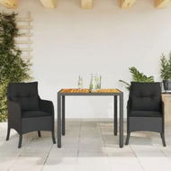 Detailed information about the product 3 Piece Garden Dining Set with Cushions Black Poly Rattan