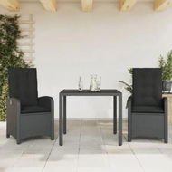 Detailed information about the product 3 Piece Garden Dining Set with Cushions Black Poly Rattan