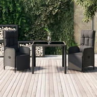 Detailed information about the product 3 Piece Garden Dining Set with Cushions Black Poly Rattan