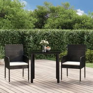 Detailed information about the product 3 Piece Garden Dining Set with Cushions Black Poly Rattan