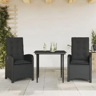 Detailed information about the product 3 Piece Garden Dining Set with Cushions Black Poly Rattan