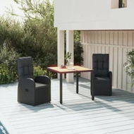 Detailed information about the product 3 Piece Garden Dining Set with Cushions Black Poly Rattan