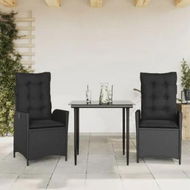 Detailed information about the product 3 Piece Garden Dining Set with Cushions Black Poly Rattan