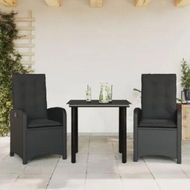 Detailed information about the product 3 Piece Garden Dining Set with Cushions Black Poly Rattan