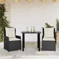 Detailed information about the product 3 Piece Garden Dining Set with Cushions Black Poly Rattan