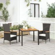 Detailed information about the product 3 Piece Garden Dining Set with Cushions Black Poly Rattan