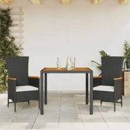 Detailed information about the product 3 Piece Garden Dining Set with Cushions Black Poly Rattan