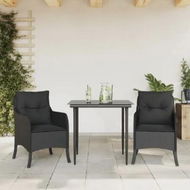 Detailed information about the product 3 Piece Garden Dining Set with Cushions Black Poly Rattan