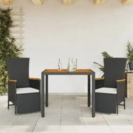 Detailed information about the product 3 Piece Garden Dining Set with Cushions Black Poly Rattan