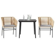 Detailed information about the product 3 Piece Garden Dining Set with Cushions Brown Poly Rattan Glass