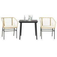 Detailed information about the product 3 Piece Garden Dining Set with Cushions Brown Poly Rattan Glass