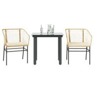 Detailed information about the product 3 Piece Garden Dining Set with Cushions Brown Poly Rattan Glass