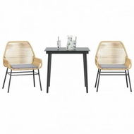 Detailed information about the product 3 Piece Garden Dining Set with Cushions Brown Poly Rattan Glass