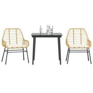 Detailed information about the product 3 Piece Garden Dining Set with Cushions Brown Poly Rattan Glass