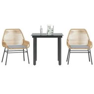 Detailed information about the product 3 Piece Garden Dining Set with Cushions Brown Poly Rattan Glass