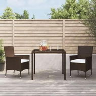 Detailed information about the product 3 Piece Garden Dining Set with Cushions Brown Poly Rattan