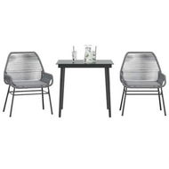 Detailed information about the product 3 Piece Garden Dining Set with Cushions Grey Poly Rattan Glass