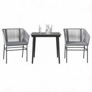 Detailed information about the product 3 Piece Garden Dining Set with Cushions Grey Poly Rattan Glass
