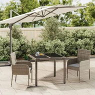 Detailed information about the product 3 Piece Garden Dining Set with Cushions Grey Poly Rattan