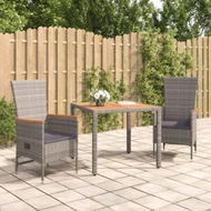 Detailed information about the product 3 Piece Garden Dining Set with Cushions Grey Poly Rattan