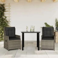 Detailed information about the product 3 Piece Garden Dining Set with Cushions Grey Poly Rattan