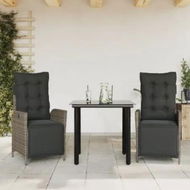 Detailed information about the product 3 Piece Garden Dining Set with Cushions Grey Poly Rattan