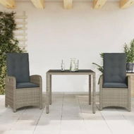 Detailed information about the product 3 Piece Garden Dining Set with Cushions Grey Poly Rattan