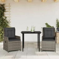 Detailed information about the product 3 Piece Garden Dining Set with Cushions Grey Poly Rattan