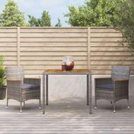 Detailed information about the product 3 Piece Garden Dining Set with Cushions Grey Poly Rattan