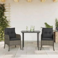 Detailed information about the product 3 Piece Garden Dining Set with Cushions Grey Poly Rattan