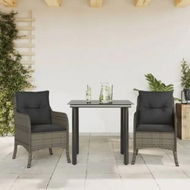 Detailed information about the product 3 Piece Garden Dining Set with Cushions Grey Poly Rattan