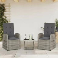 Detailed information about the product 3 Piece Garden Dining Set with Cushions Grey Poly Rattan