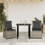 Detailed information about the product 3 Piece Garden Dining Set with Cushions Grey Poly Rattan