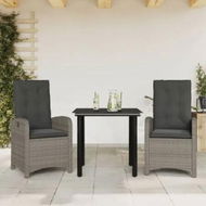 Detailed information about the product 3 Piece Garden Dining Set with Cushions Grey Poly Rattan