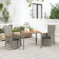 Detailed information about the product 3 Piece Garden Dining Set with Cushions Grey Poly Rattan