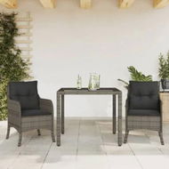 Detailed information about the product 3 Piece Garden Dining Set with Cushions Grey Poly Rattan