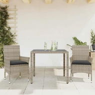 Detailed information about the product 3 Piece Garden Dining Set with Cushions Light Grey Poly Rattan and Glass